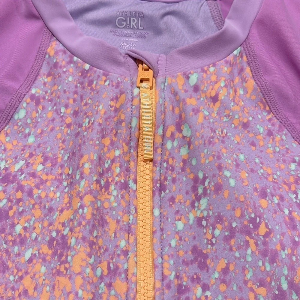 NWT Athleta Girl Rashguard One Piece Sun Spray Lilac Swimsuit Size XL/14
